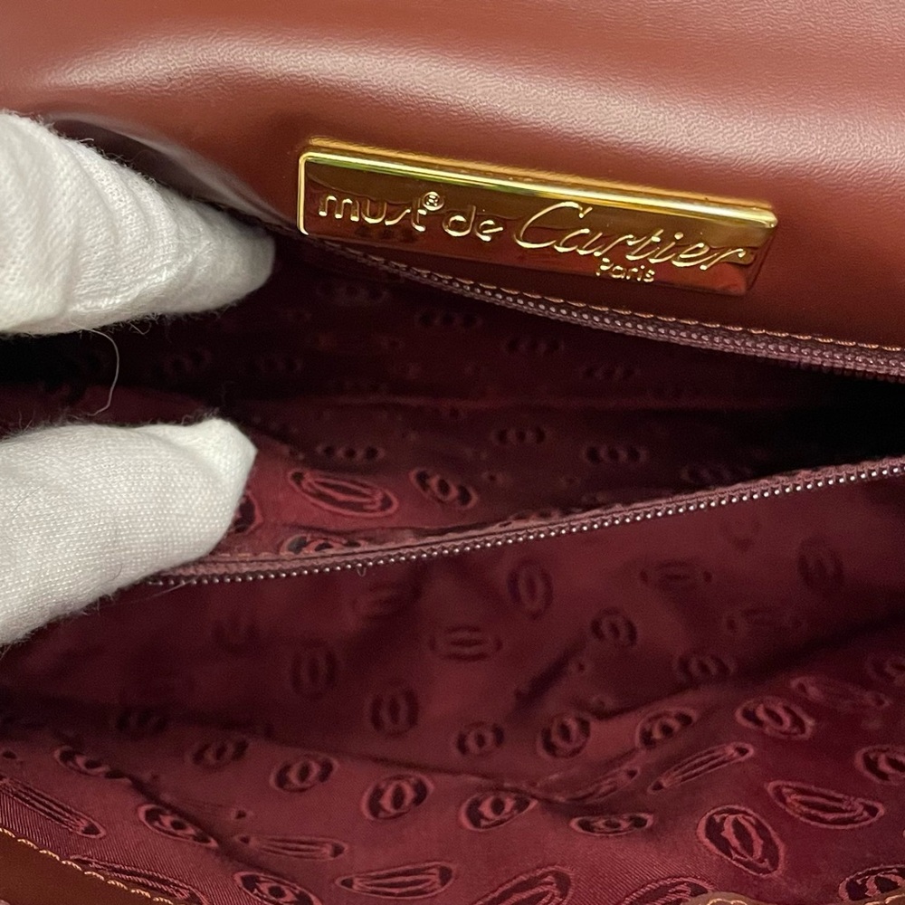 Cartier Authentic Vintage Maroon Clutch/Shoulder Bag with Gold Tone Chain - Picture 8 of 11